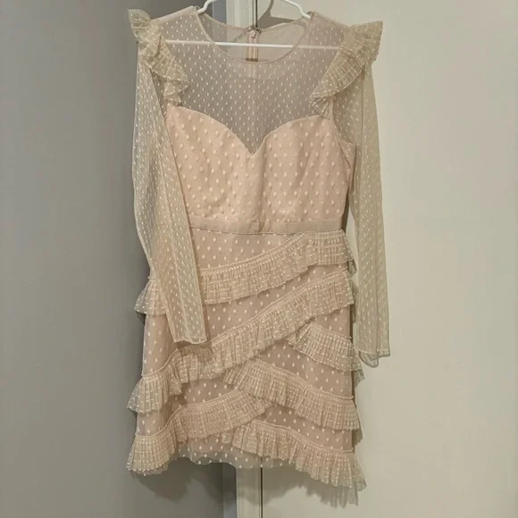 BCBG Cream Long Sleeve Polka Dot Dress - Picture 3 of 4